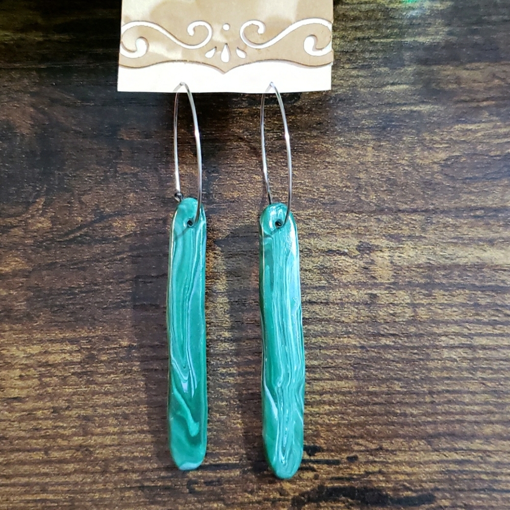 statement hoops, green grey-blue, boho dangle hoop